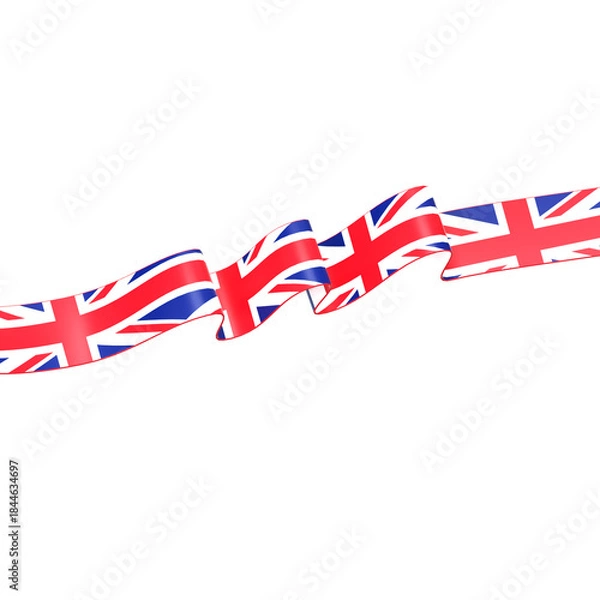 Fototapeta Horizontal and swirling Union Jack ribbon 3D Icon Illustration. Low Poly Style.