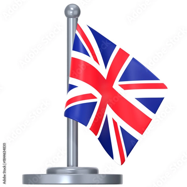 Fototapeta The Union Jack on a shiny metal stand 3D Icon Illustration. Low Poly Style.