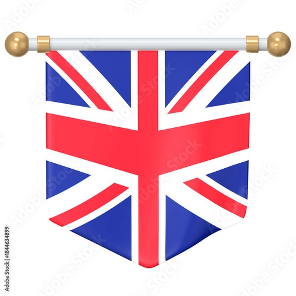 Fototapeta Triangular Union Jack banner hanging from a bar 3D Icon Illustration. Low Poly Style.