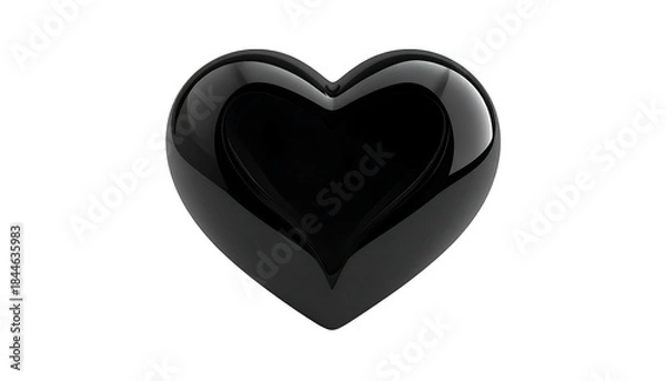 Fototapeta Glossy, black heart shape against black background