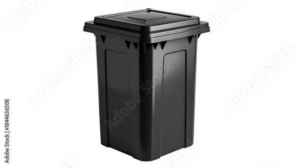 Fototapeta A dark, rectangular waste container with a flat lid, on a black background