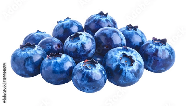 Fototapeta Close-up of a vibrant cluster of ripe, plump blueberries, isolated on a black background
