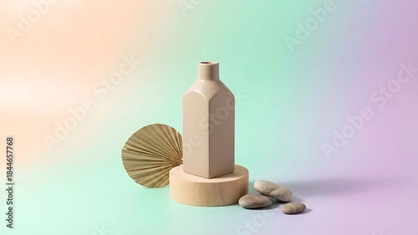 Obraz Minimalist Still Life with Ceramic Vase and Natural Elements on Pastel Gradient Background