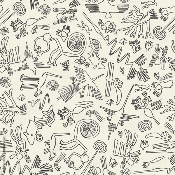 Fototapeta Seamless pattern with drawings in the form of rock carvings.