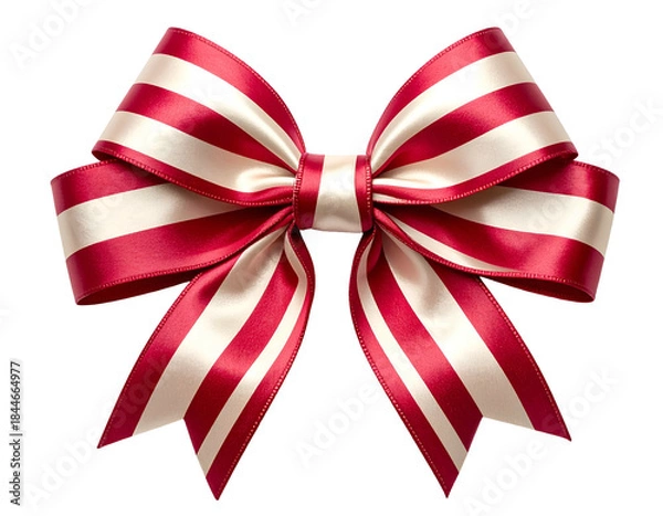 Fototapeta A close-up of a festive, elegant, striped bow in shades of red and white, tied neatly