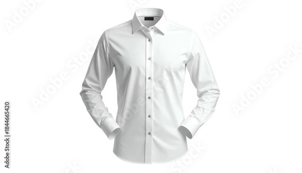 Fototapeta A crisp, white button-down shirt, long-sleeved, neatly arranged against a black background