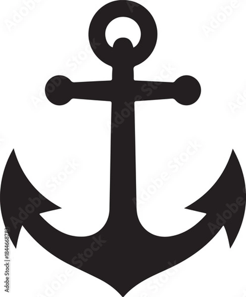 Obraz Black silhouette of a nautical anchor with a circular ring and two flukes maritime