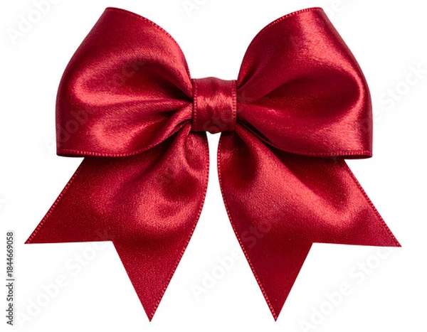 Fototapeta Close-up of a vibrant red satin bow, with looped top and cascading tails