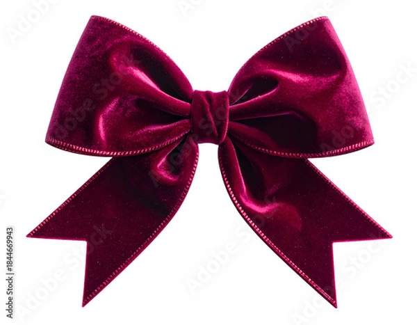 Fototapeta A deep red velvet bow isolated against black, showcasing intricate folds and texture