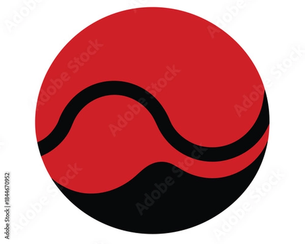 Obraz Red circle with black wavy lines symbol isolated design element