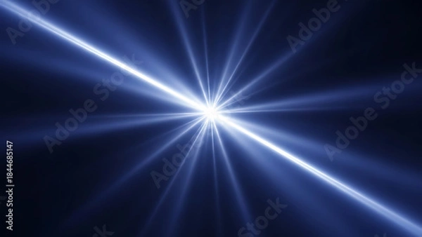 Fototapeta Bright white light rays on dark blue background in abstract glow radiant