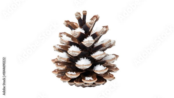 Obraz Snow-Dusted Pine Cone with Transparent Background: Isolated Cut-Out Winter Decoration
