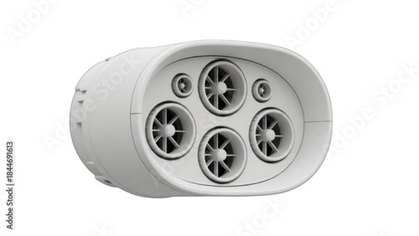 Fototapeta White oval-shaped device with five circular vents a modern technological product.