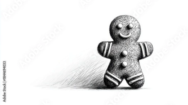 Fototapeta Textured gingerbread man with scribbled shadow on white
