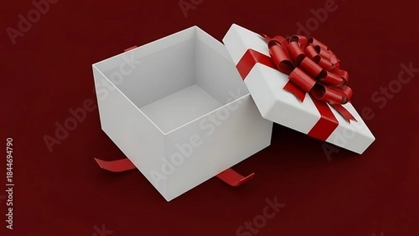 Obraz Empty white gift box with red ribbon on red background