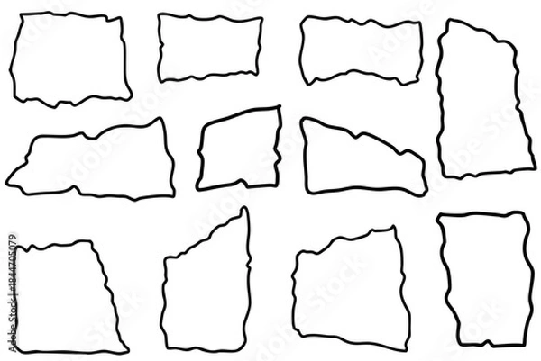 Obraz 破れた紙を表現した線画フレームベクターイラスト