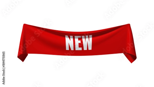 Obraz Red fabric banner with the text NEW - 3D rendering on a transparent background