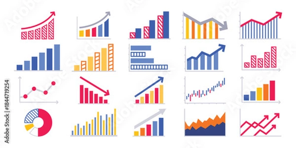 Fototapeta Collection of various colorful graphs and charts for data visualization