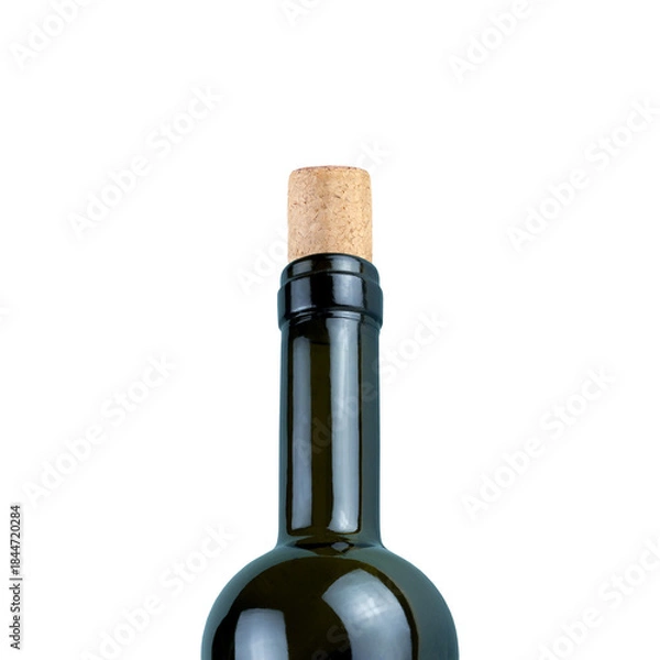 Fototapeta Wine bottle closeup with cork isolated