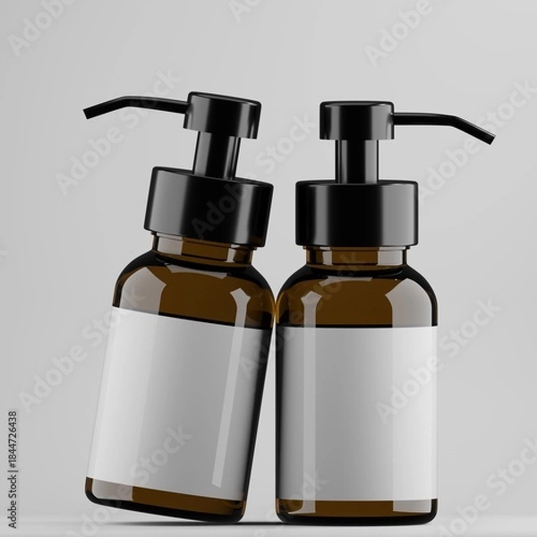Obraz Two Amber Glass Dispenser Bottle Mockups