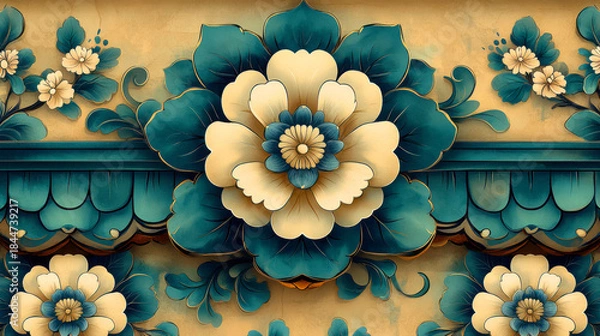 Obraz Intricate asian temple roof tile pattern