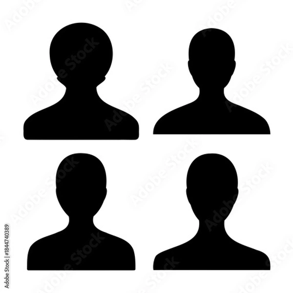 Fototapeta Generic black silhouettes of human user profile or avatar icons on a white background