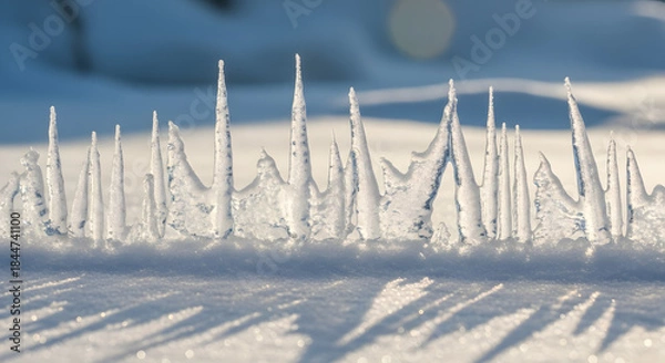 Fototapeta Ice spikes formed on snow creating a natural winter landscape  