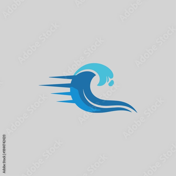 Fototapeta Fast motioned surf wave icon logo flat vector design
