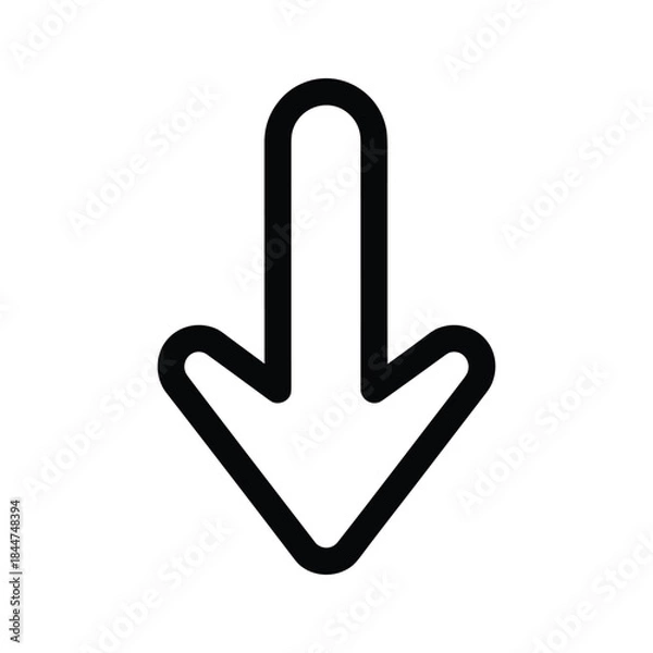 Obraz Simple black down arrow icon on white background
