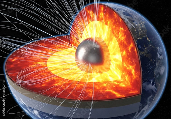 Obraz burning world core on black background