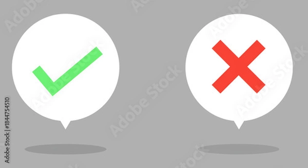 Fototapeta Correct and Incorrect Icons with Checkmark and Cross Symbols, vector illustration