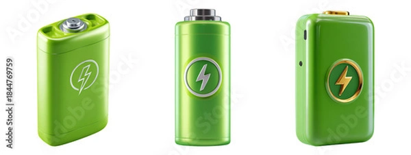 Obraz 3D Green Batteries on Transparent Background