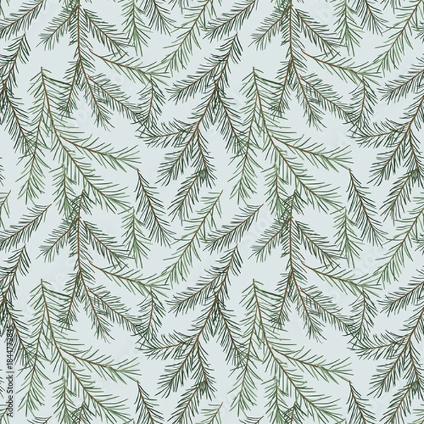 Fototapeta Fir tree branch seamless pattern