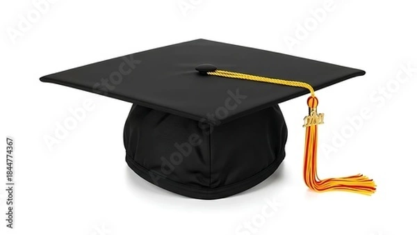 Obraz Graduation Cap with Yellow Tassel on White Background