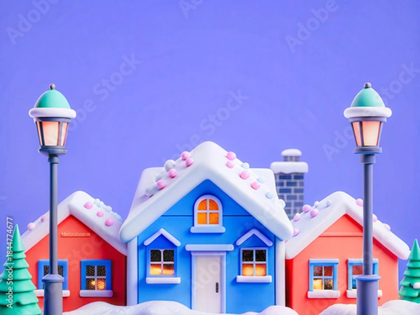 Fototapeta a small house with a snow covered roof