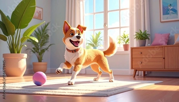 Obraz dog playing with ball