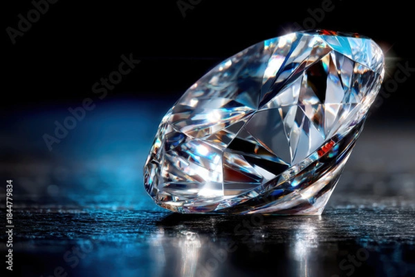 Obraz Large Sparkling Diamond on Dark Reflective Surface