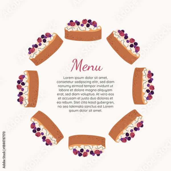 Fototapeta Fun hand drawn cake frame. Great for birthday parties, banners, menu. Vector design