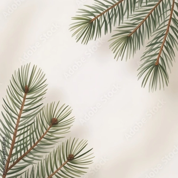 Obraz Green pine tree branches against a neutral background  