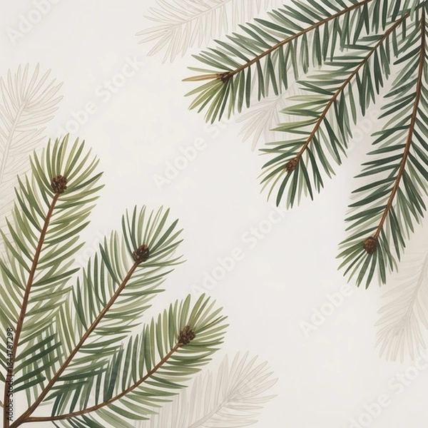 Obraz Pine branches with soft light background in a botanical style  