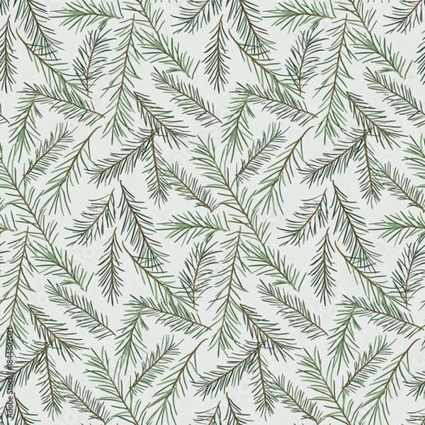 Fototapeta Fir tree branch seamless pattern