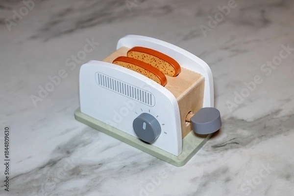 Fototapeta Minimalist Wooden Toy Toaster with Bread Slices