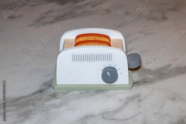 Fototapeta Minimalist Wooden Toy Toaster with Bread Slices