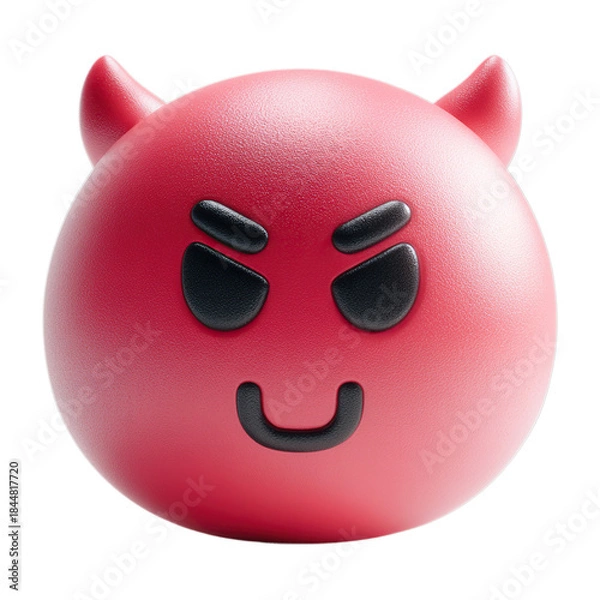 Obraz Red round devil emoji character with mischievous smiling expression