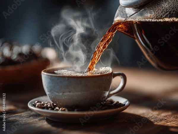 Obraz Fresh Coffee Being Poured into Cup