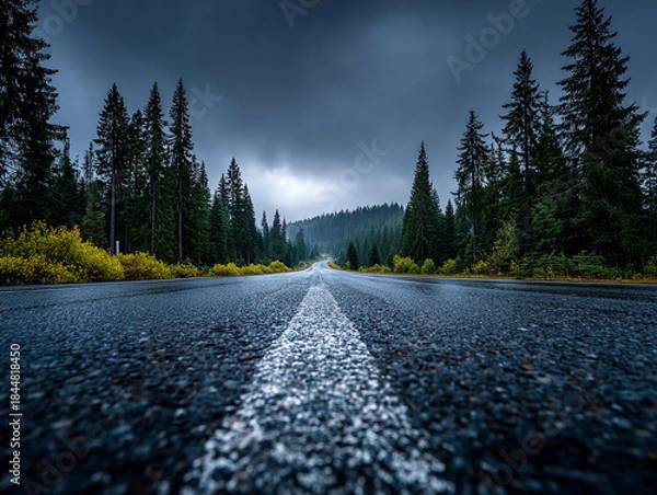 Obraz Empty Asphalt Road Through Forest Landscape