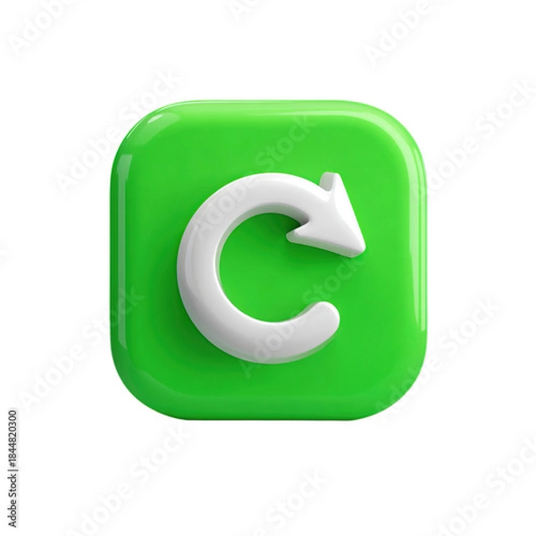 Obraz 3D green refresh button icon with white circular arrow symbol