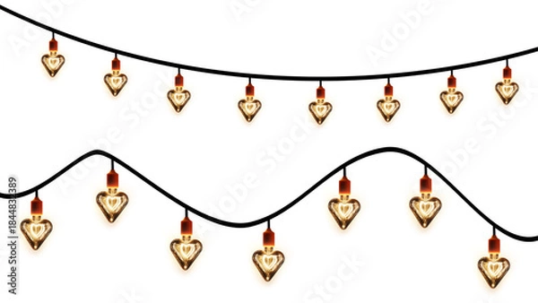 Fototapeta Heart shape light bulb concept symbolizing love creativity and bright ideas, glowing romantic bulb icon design isolated transparent background, editable vector artwork ai illustration file