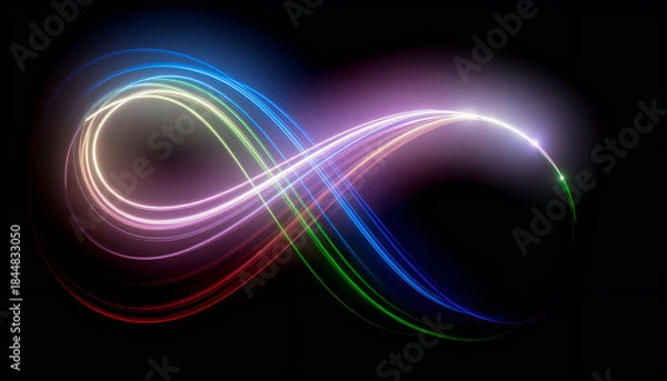 Obraz 虹色の光がアーチ状に流れる抽象ライン背景。Abstract line background with rainbow colored light arcing.