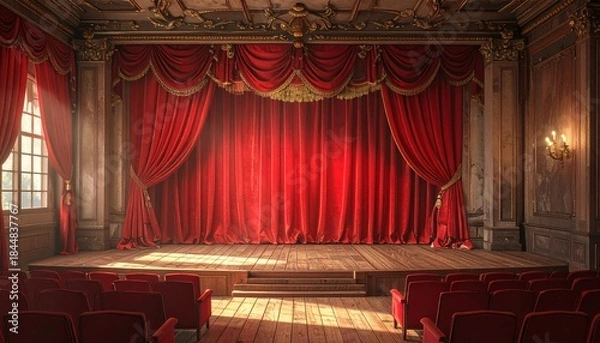 Obraz 赤いカーテン　古い劇場　舞台